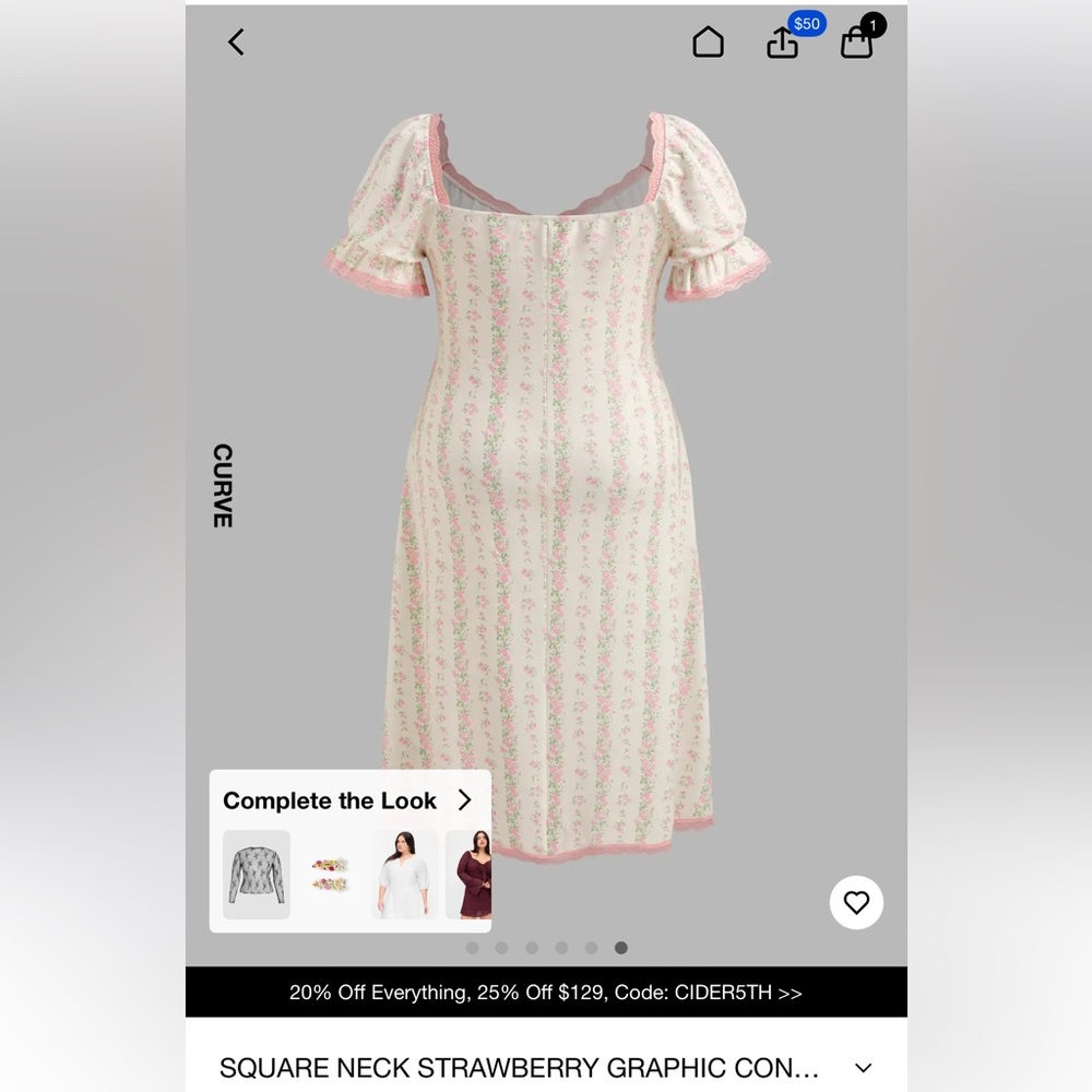 SQUARE NECK GRAPHIC CONTRASTING LACE TRIM MIDI DRESS - Picture 2 of 3